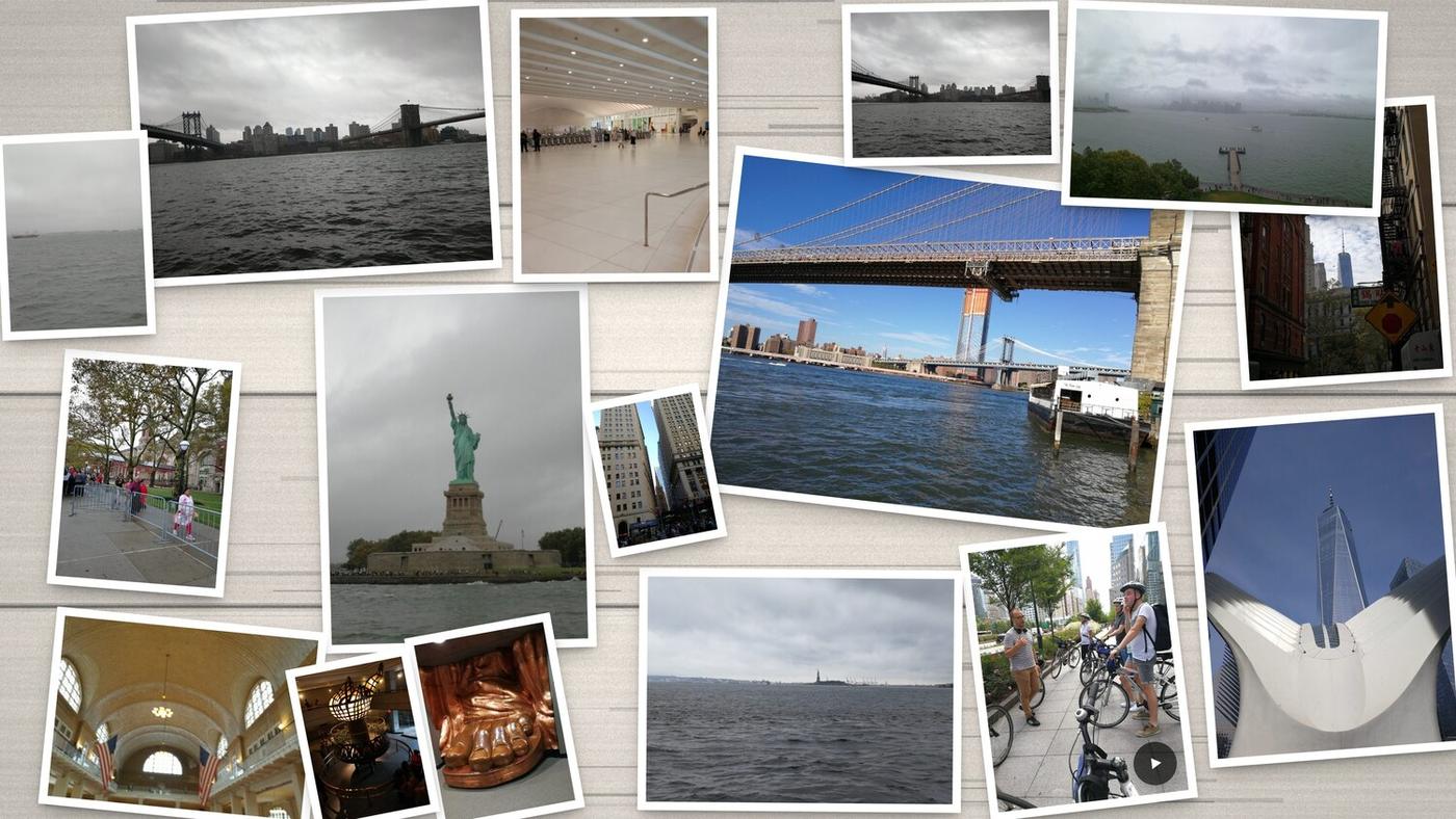 Fotocollage New York: Wahrzeichen und Sightseeing, mit Video-Startknopf